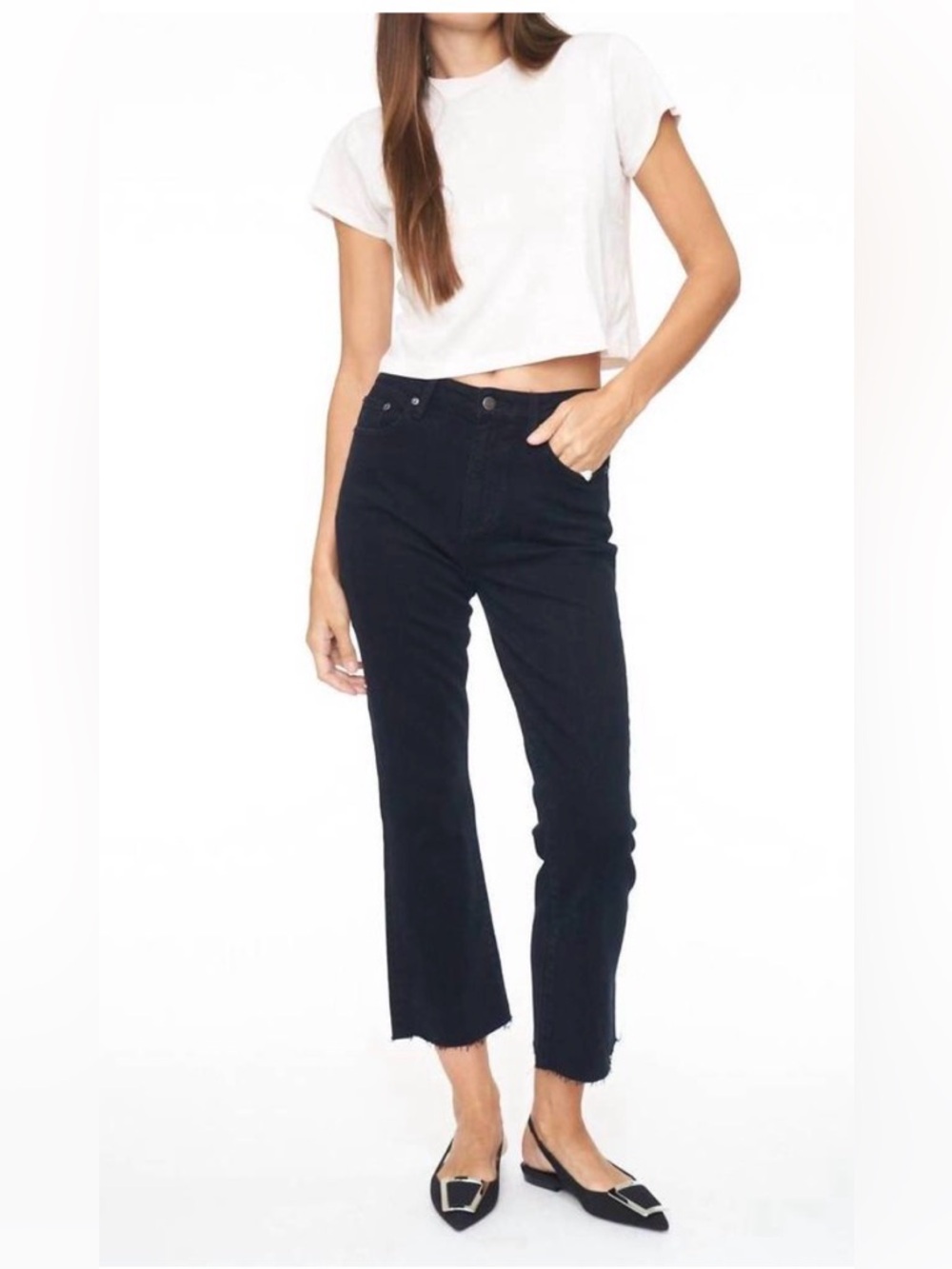 PISTOLA lennon high rise crop boot jeans raw hem in abyss EUC Size 26